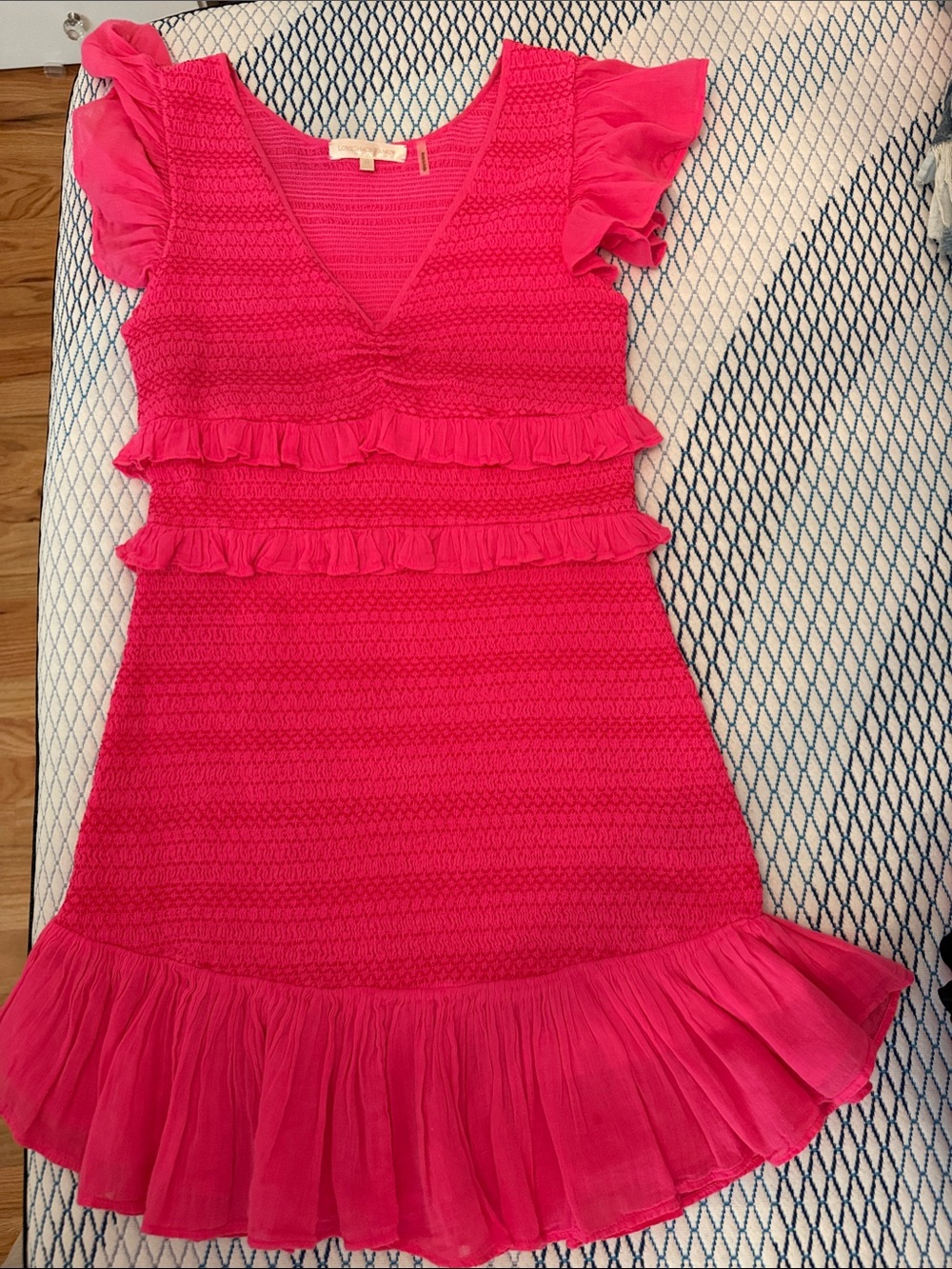 LoveShackFancy Hot Pink Ruffled Knit Mini Dress